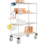 Nexel® Curbside Truck, Chrome, 36"L x 18"W x 72"H, 4 Wire Shelves, Pneumatic Casters