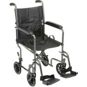 Lightweight Steel Transport Wheelchair, 19"W Seat, Silver Vein Frame and Black Upholstery