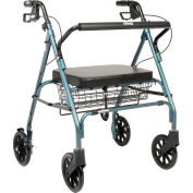 Heavy Duty Bariatric Rollator Walker with Large Padded Seat, Blue