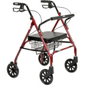 Heavy Duty Bariatric Rollator Walker with Large Padded Seat, Red