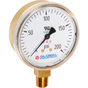 Global Industrial™ 2 » Compressed Gas Gauge, 3000 PSI, 1/4 » NPT LM, Polished Brass