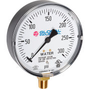 Global Industrial™ 4 » Pressure Gauge, 300 PSI, 1/4 » TNP, Polycarbonate