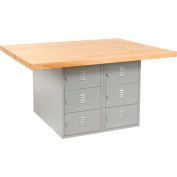 Diversified Spaces 4 Station Workbench, 12 Horizontal Lockers, No Vises, 64"Wx54"Dx33-1/4"H, Gray