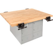 Espaces diversifiés 4 Station Workbench, 4 Vises, 64"L x 54"D, Gris