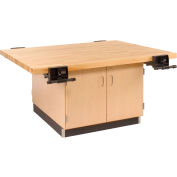 Espaces diversifiés 4 Station Workbench, 4 Vises, 64"L x 54"D, Tan