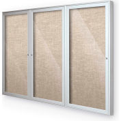 Balt® plein air enfermé babillard 3-porte d’armoire, 72" W x 48" H, garniture argent, coton