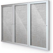 Balt® Outdoor Enclosed Bulletin Board Cabinet,3-Door 72"W x 48"H, Silver Trim, Platinum