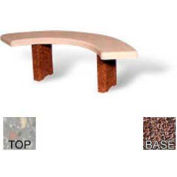 56" Curved Concrete Bench, Polished Gray Limestone Top, Red Quartzite Leg