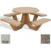 Table de pique-nique octogone de 40 po, béton, dessus bronzé / cadre gris