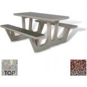 58" Rectangular Picnic Table, Concrete, Gray Top/Red Frame