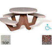 42" Round Picnic Table, ADA Compliant, Concrete, Tan Top/Red Frame