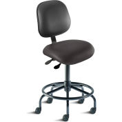 BioFit Antimicrobial Stool, 21"-28" Seat Height, Black Vinyl - Black Steel Base - Elite Series