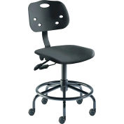 BioFit Antimicrobial Stool, 24"-31" Seat Height, Black Plastic - Black Steel Base - ArmorSeat Series