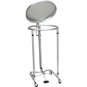Blickman Round Hamper, Stainless Steel, 18" Dia, 35"H, 2" Casters, Foot Operated w/ Pneumatic Top