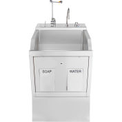 Blickman Single Station Pedestal Lodi Scrub Sink with Eyewash and Digital Timer, Knee Action Control