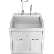 Blickman Single Station Wall Mounted Lodi Scrub Sink with Eyewash and Digital Timer, Knee Action