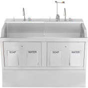 Blickman Double Station Pedestal Lodi Scrub Sink with Eyewash and Digital Timer, Knee Action Control