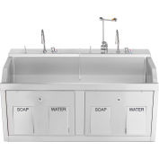 Blickman Double Station Wall Mounted Lodi Scrub Sink with Eyewash and Digital Timer, Knee Action
