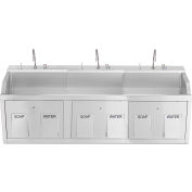Blickman Triple Station Wall Mounted Lodi Scrub Sink, Knee Action Control, Stainless Steel