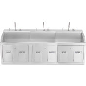 Blickman Triple Station Wall Mounted Lodi Scrub Sink, Contrôle de l’action du genou, Acier inoxydable