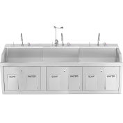 Blickman Triple Station Wall Mounted Lodi Scrub Sink with Eyewash and Digital Timer, Knee Action