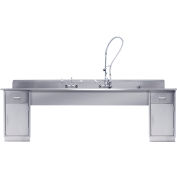 Blickman Decontamination Station, 116"W X 30"D, Base Cabinets, 3 Sink Bowls, Deck Mounted Faucets