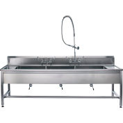 Blickman Decontamination Station, 116"Wx26.5"D, Stationary Legs, 3 Sink Bowls, Wall Mounted Faucets