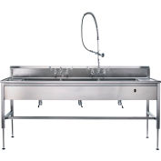Blickman Decontamination Station, 116"W X 30"D, Hydraulic Lift, 3 Sink Bowls, Deck Mounted Faucets