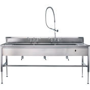 Station de décontamination Blickman, 116"L X 26,5"D, Ascenseur hydraulique, 3 bols d’évier, Robinets muraux