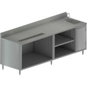 BK Resources Stainless Beverage Table, Sink On Right, 5"Riser Electric Outlet 30X96