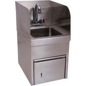 BK Resources BKHS-D-SS-SKTS-P-G, S/S Wall Mount Hand Sink, 9" x 9" Bowl w/ Splashes