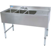 BK Resources Stainless Steel 3 Comp Underbar Sink 48"OAL, Drainboard droit