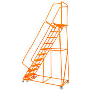 Étape 9 acier 24" O roulant échelle 14 perforé" D haute marche verrouillage pas Orange w / Cal OSHA main courante