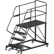 4 Step Heavy Duty Steel Mobile Work Platform W/ Handrails - 36" x 36" Platform - SEP4-36-36PD