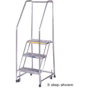4 Step 24"W Stainless Steel Rolling Ladder W/ Rails - Perforated Tread - SS430P