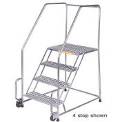 3 Step 16"W Stainless Steel Tilt and Roll Ladder - Heavy Duty Serrated Grating - SSTR320G