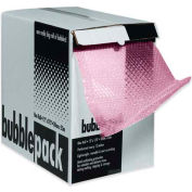 Perforated Anti Static Bubble Roll W/Dispenser, 24"W x 65'L x 1/2" Thick, Pink