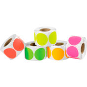 2" Dia. Inventory Circles, 5 Fluorescent Colors, 5 Rolls of 1000 Labels Each