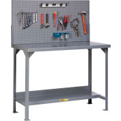 Little Giant WST2-3048-36-PB 48"W x 30"D Fixed Height Workbench, Lower Shelf, Pegboard Panel