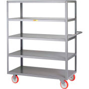 Little Giant® Welded 5-Shelf Service Cart, Flush Shelves, 1200 lbs., 18x32, Poly Wheels