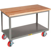Little Giant® HD Butcher Block Top Mobile Table, 2 Shelf, 3000 lb Cap., 72x36x34, Wheel Brakes