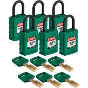 Brady® CPT-GRN-25PL-KD6PK Brady SafeKey Lockout Padlock Nylon 1" Plastic Shackle Key Different