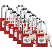Cadenas brady® Safety Lockout, clé différente, 1-1/2 », plastique/acier, rouge, 12/PK
