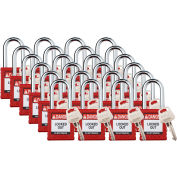 Cadenas brady® Safety Lockout, clé différente, 1-1/2 », plastique/acier, rouge, 24/PK