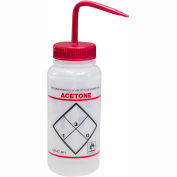 Pissettes Bel-Art LDPE 116460622, 500 ml, étiquette acétone, bouchon rouge, large ouverture, 6/paquet