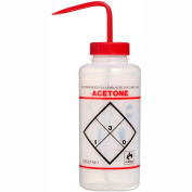 Pissettes Bel-Art LDPE 116462232, 1000 ml, étiquette acétone, bouchon rouge, large ouverture, 6/paquet