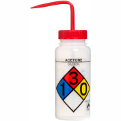 Pissettes Bel-Art LDPE 117160001, 500 ml, étiquette acétone, bouchon rouge, large ouverture, 4/paquet