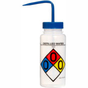 Bouteille de nettoyage Bel-Art en PEbd 117160004, 500 ml, étiquette eau distillée, capuchon bleu, ouverture large, 4/pqt