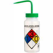 Bel-Art LDPE Wash Bottles 117160012, 500ml, Methyl Ethyl Ketone Label, Green Cap, Wide Mouth, 4/PK