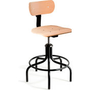 Bevco 1302/5 Swivel Shop Stool - Plywood with Steel Base and 19" Footring - 17-22"H